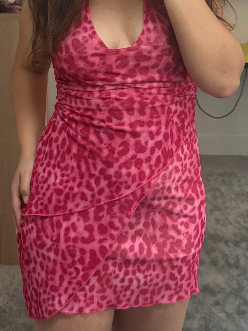 Pink Leopard Print Halter Mini Dress
